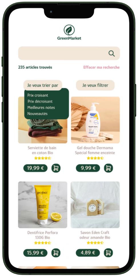 Green Market – mode clair, tri et filtres